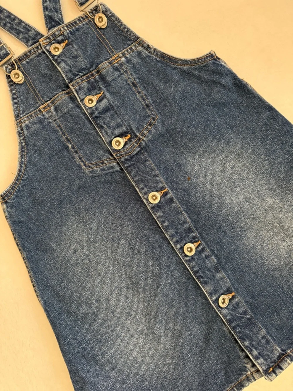 Zara | Dungaree Denim Button Front Overall Jean Jumper Dress Made in Egypt (10) - Picture 3 of 15